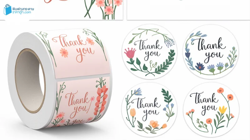สติกเกอร์ม้วน 'Thank You' ลายดอกไม้สวยงาม เหมาะสำหรับใช้ในงานแต่งงานและของขวัญที่ต้องการความอบอุ่น