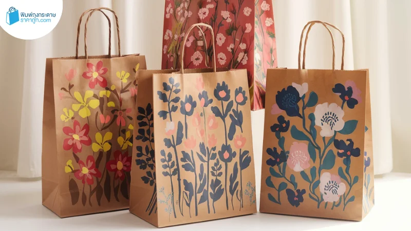 ถุงกระดาษคราฟท์ ถุงกระดาษพิมพ์ลายพร้อมกล่องของขวัญ เหมาะสำหรับเทศกาลและงานพิเศษ