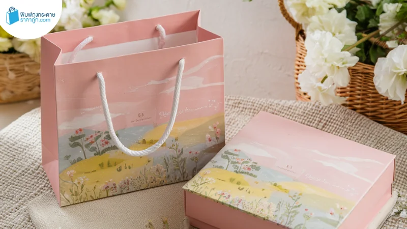 ถุงกระดาษลายดอกไม้ – ถุงกระดาษน้ำตาลพิมพ์ลายสไตล์มินิมอล เหมาะสำหรับร้านค้ารักษ์โลก