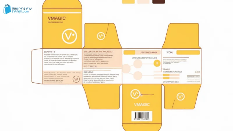 แพทเทิร์นดีไซน์กล่องบรรจุภัณฑ์ พร้อมรายละเอียดสินค้าและโลโก้โดดเด่น ช่วยเพิ่มความน่าสนใจให้แบรนด์